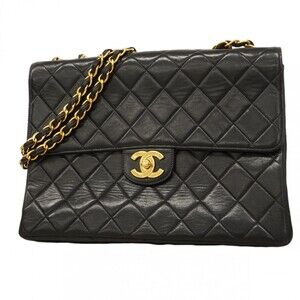 Chanel Shoulder Bag, Large Matelassé, Double Chain, Lambskin, Black, Women's